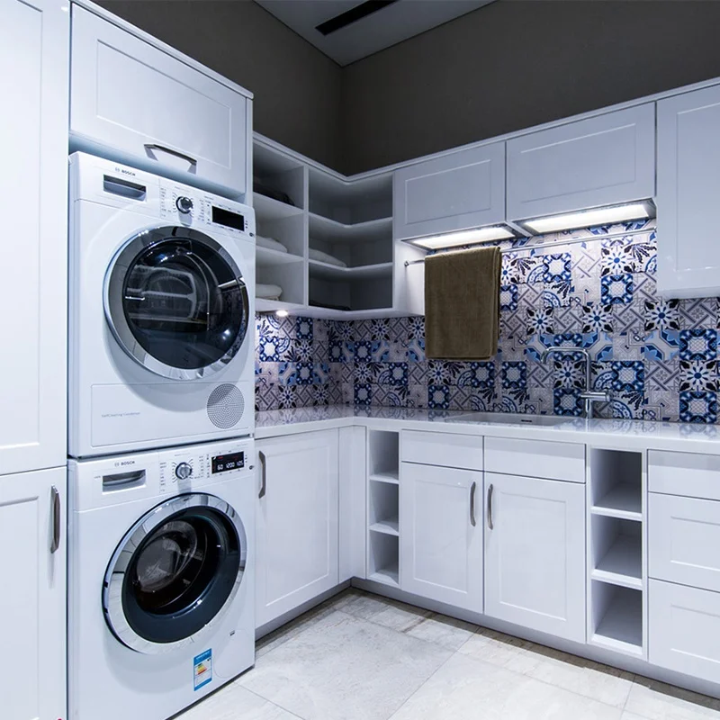 Wholesale White Solid Wood Laundry Room Cabinets Sink Oak Cabinet