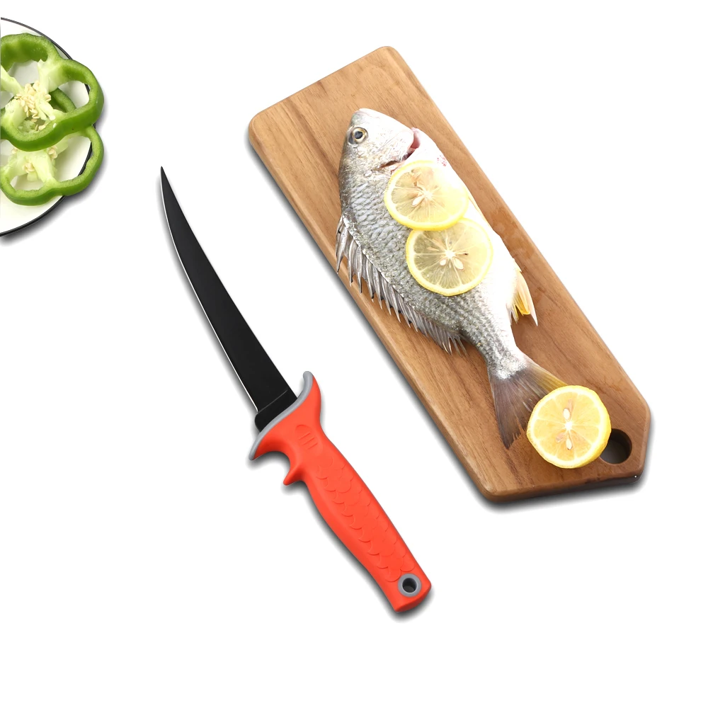 5Cr15MoV stainless steel Fishing Knife Non-Slip Corrugated Style Rubber and Plastic Handle Hunting Survival Knife