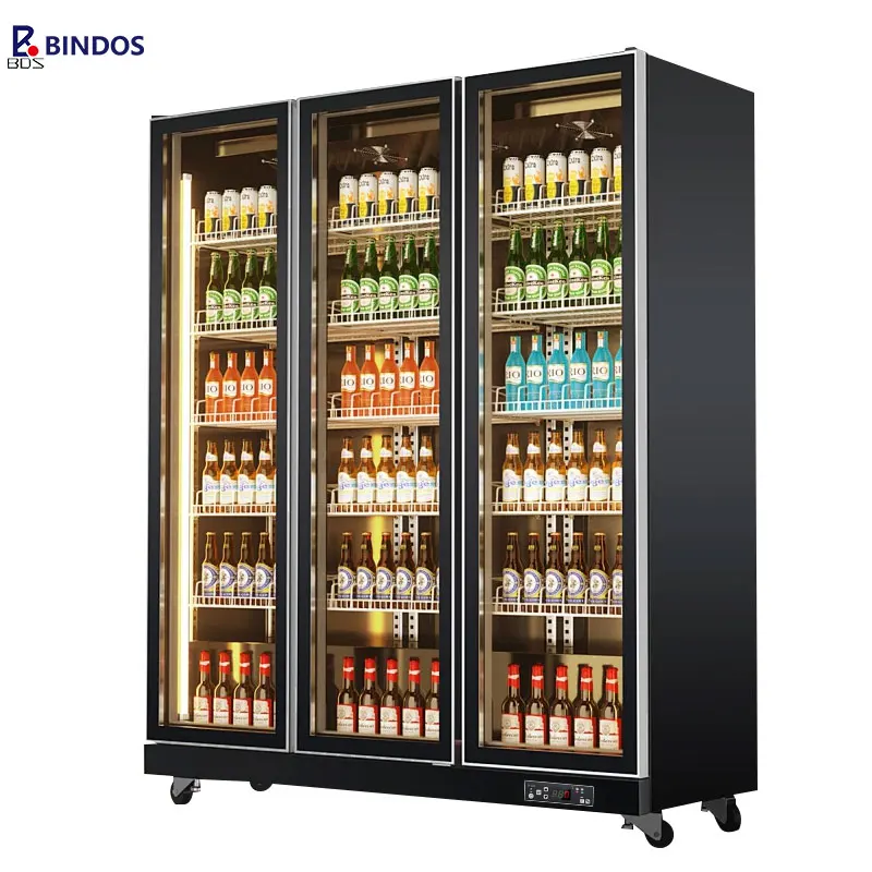 Three Full Glass Doors Supermarket Drink Display Cooler Cold Beer Beverage Fridge LED Lighting Standard Size Freezer For Shop