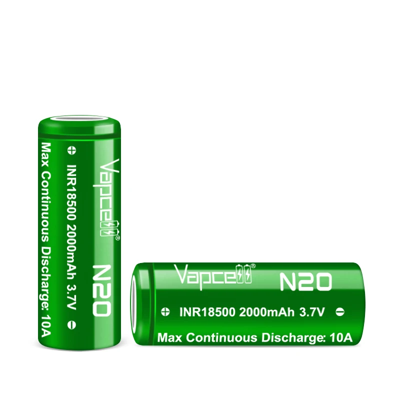 new Vapcell N20 18500 2000mah 10A high capacity and high drain lithium ion battery rechargeable cells for flashlight camera