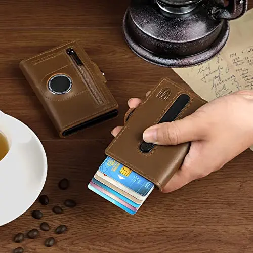 automatic Minimalist Credit Card Holder Pop Up Cards for Men RFID Blocking Slim Metal wallet with air tag pocket