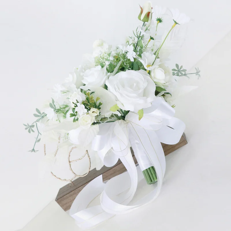 SPH023 Silk Flower Bouquet White Rose Peony Bridal Bouquet Wedding Flowers For Bride Bridesmaids Wedding