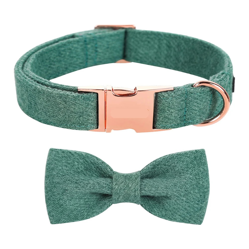 Fancy Webbing Dog Collar Gifts With Detachable Bowtie Sublimation Hemp Fabric Cotton Custom Rose Gold Metal Buckle