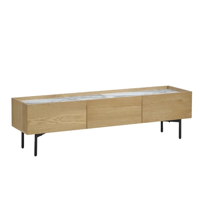 Factory made long size sideboard with painting oak veneer top and metal leg sideboard