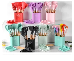 Dishwasher Safe Silicone Kitchen Tools include Turner Spatula Spoons Soup Ladle Tong Non Stick Cookware