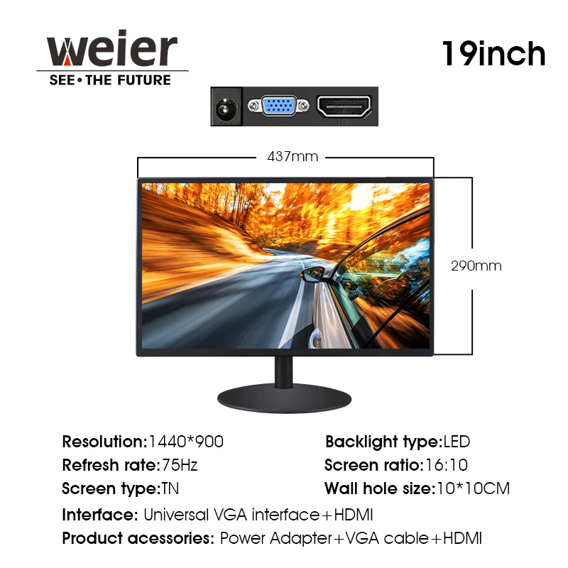 Weier LCD monitors cheap price 17 19 20 22 24 inch 1080p 60HZ 75HZ TN panel display screen desktop computer monitors