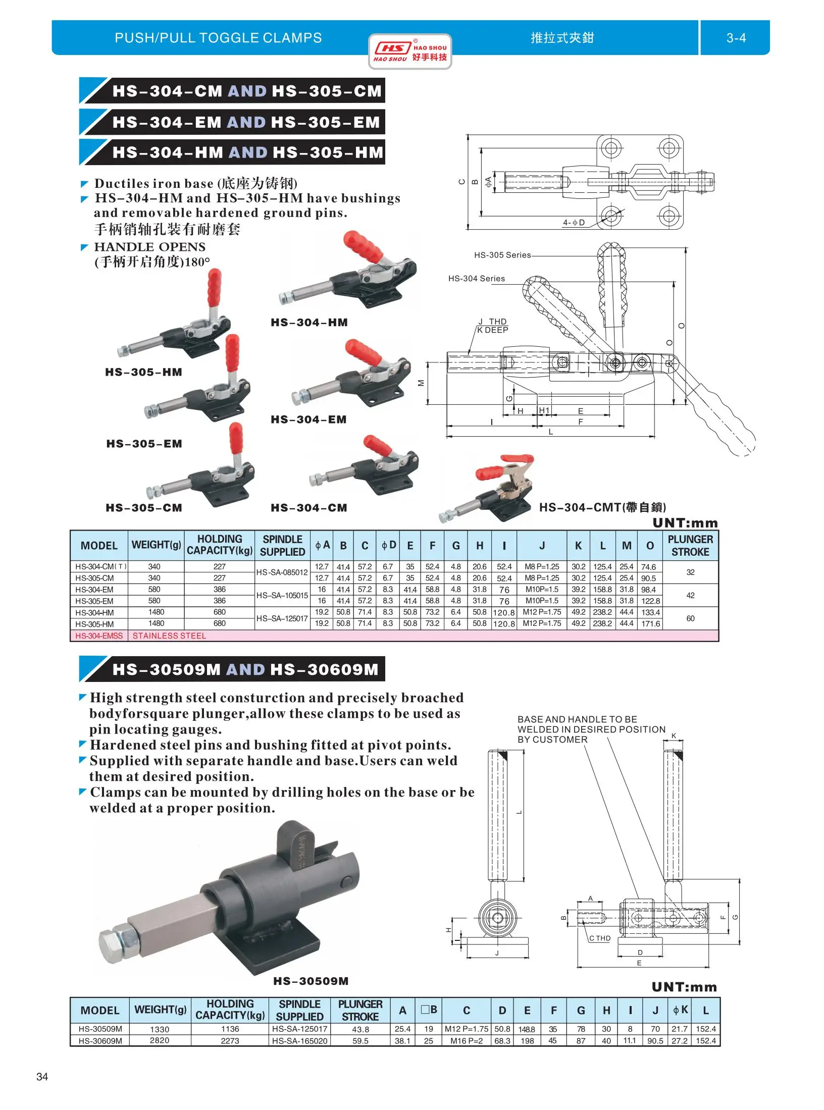 push pull toggle clamp supplier with long handle HS-304-EML Widely used in the CNC machine tools