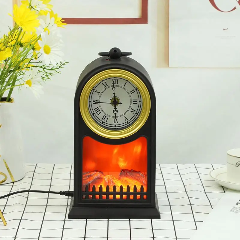 Nordic New Fashion Pendulum Clock LED Fireplace Lamp Flame Lamp Hotel Atmosphere Family Wall Combination Wall Pendant