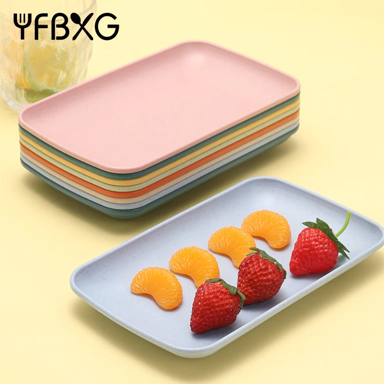 Microwave safe rectangular wheat straw plastic trays set sushi serving dishes restaurant food plates set