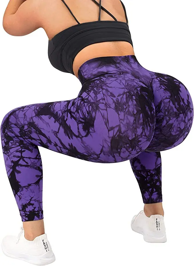 Push Up Sportswear Fitness Tights Workout Seamless Marble Tie Dye Crossover Waist Leggings High Waisted Butt Lifting Yoga Pants