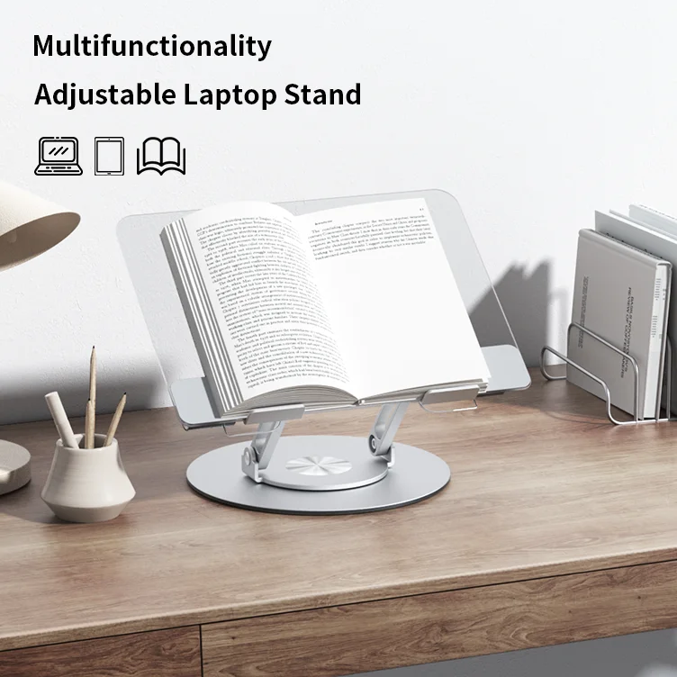 Acrylic Book Reading Stand Aluminum 360 Rotation  display stand Free Regulation Laptop Stand Phone Holder Transparent bookends