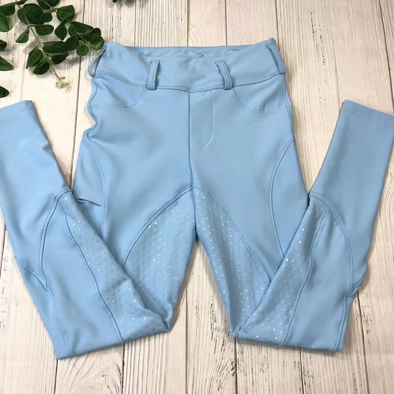 New Arrival Light Blue Women Riding Breeches Full Seat silicone Four Ways Stretch Riding Pants Leggings Equestrian Clothing