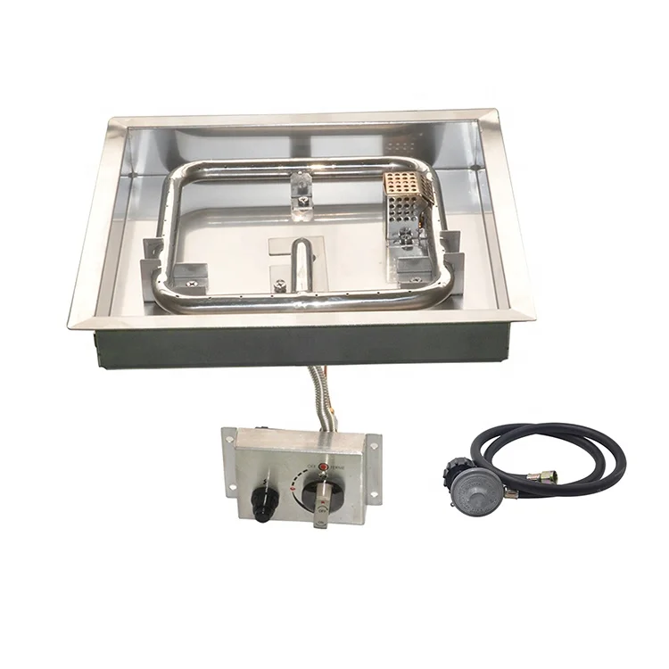 Square Natural Gas And Lp Fire Pit Burner And Pan With Electronic Ignition System Kit