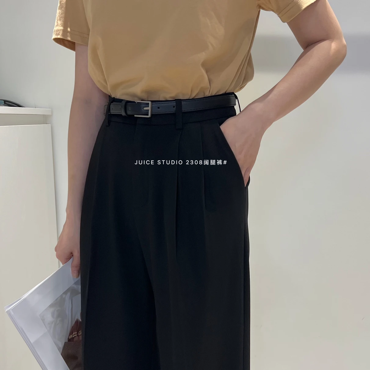 49# 2024 Women Wide Leg Pants Pocketed Solid Color Pants  Casual Pants Office Lady High Waist Straight Trousers