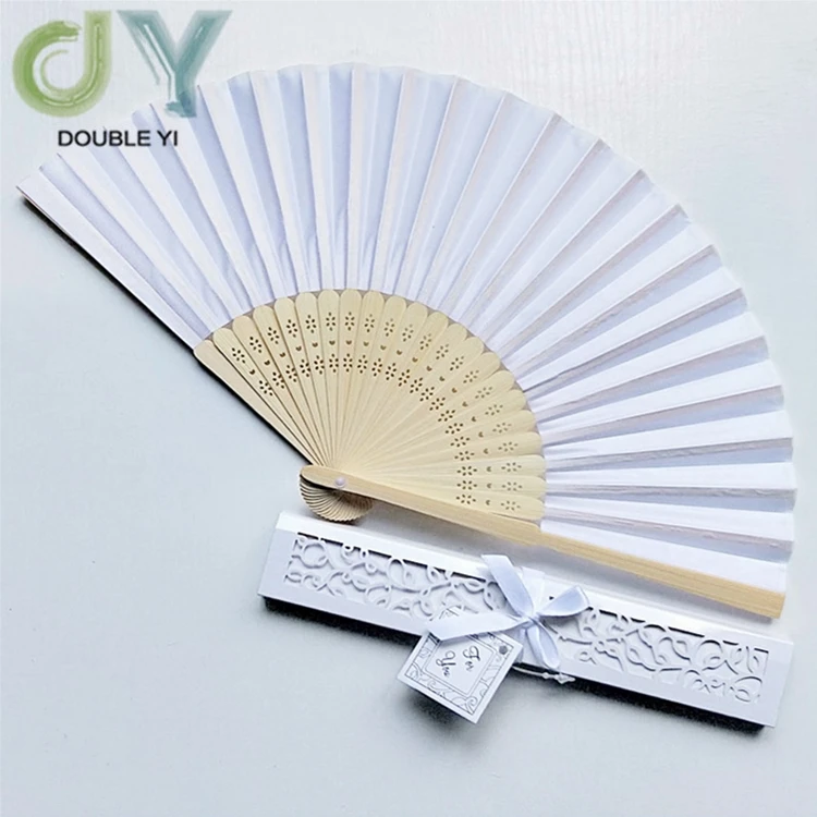 High quality custom colorful silk bamboo folding hand fan with gift box