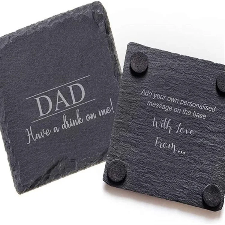 4 x 4 Inch Gorgeous Black Slate Stone Coasters Bulk Square Slate Stone Cup Coaster for Drink Bar Kitchen Home