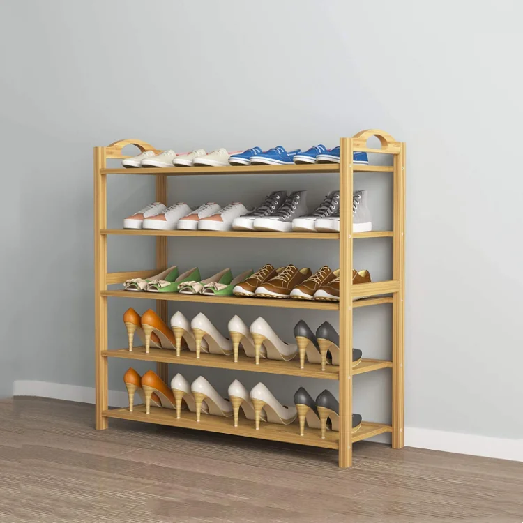 QUAWE Wholesale Cheap Bamboo Shoe Rack 5-tier Shoe Storage Organizer Entryway Shoe Shelf