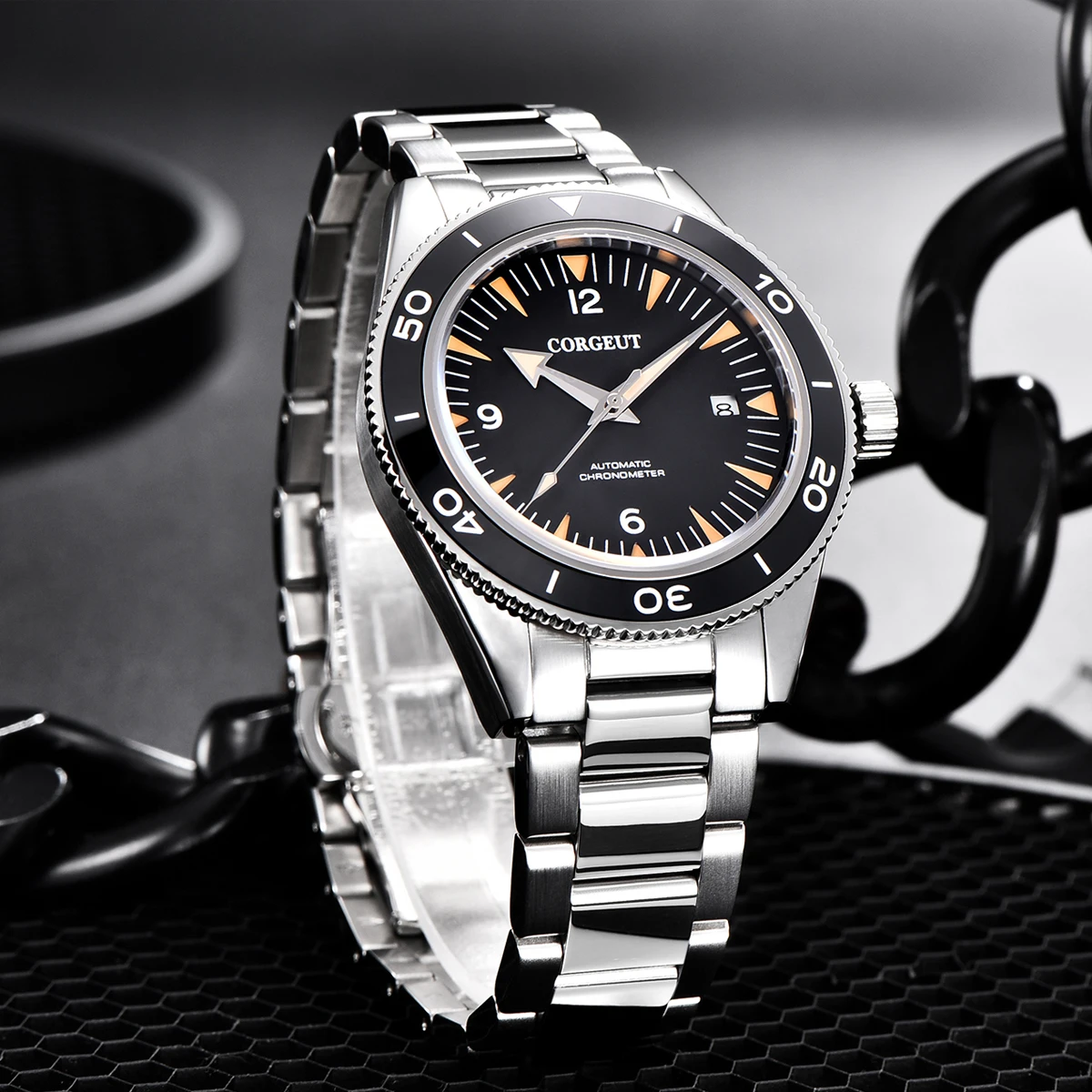 Corgeut 41mm 007James Bond 904L Stainless Steel Sapphire Glass Miyota Movement Date 10ATM Dive Mens Automatic Mechanical Watches