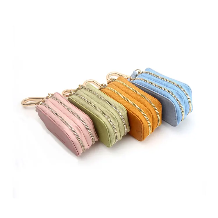 
New Double Zipper Car Key Wallet PU Leather Key Case For Men and Women 