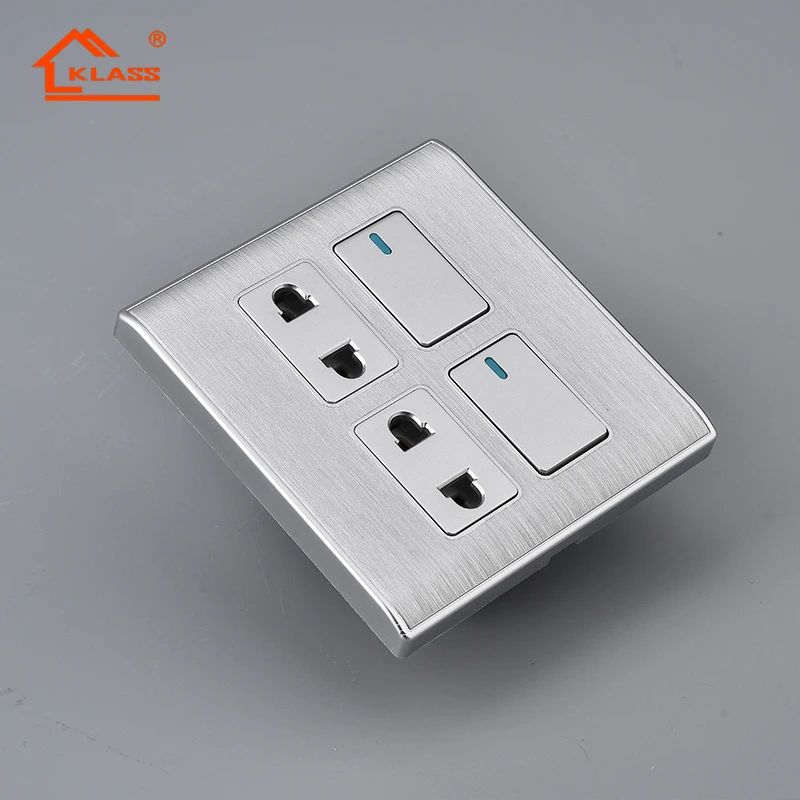 Multi-button uk standard panel pc wall switch and socket colour sliver