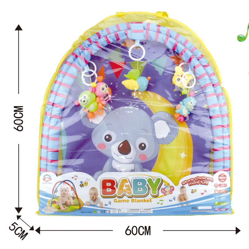 OEM Customized Premium Round Game Blanket Baby Activity Gym Mat Musical Baby Play Mat Piano with Animal Rattle Toys