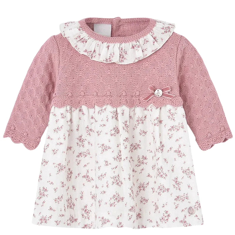 Baby Girl Floral Knit Dress Cute Ruffle Design Round Neck Infant Girls Dresses for Christening Newborn Kid High Quality Clothes