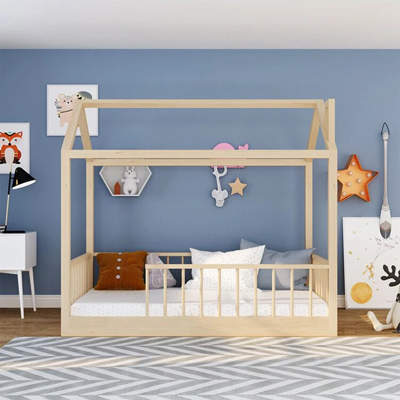 House Shaped Pine Wooden Frame Bed Baby Child Student Bed Single Double Princess Bed