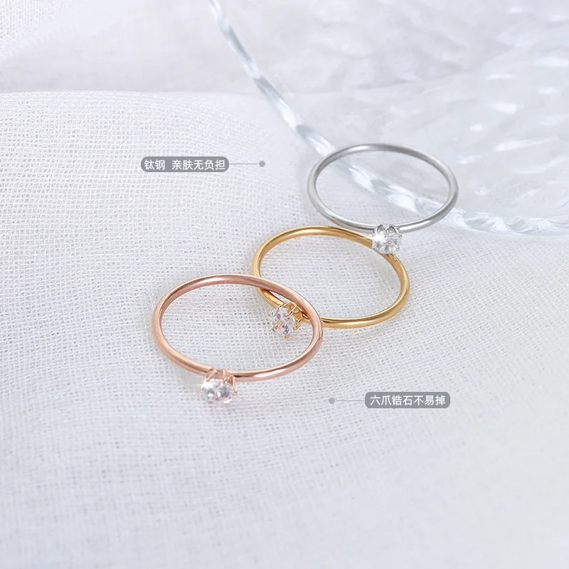 Minimalist Non Tarnish Free Waterproof Cast Jewelry 18K Gold Plated Stainless Steel Diamond CZ Zircon Ring