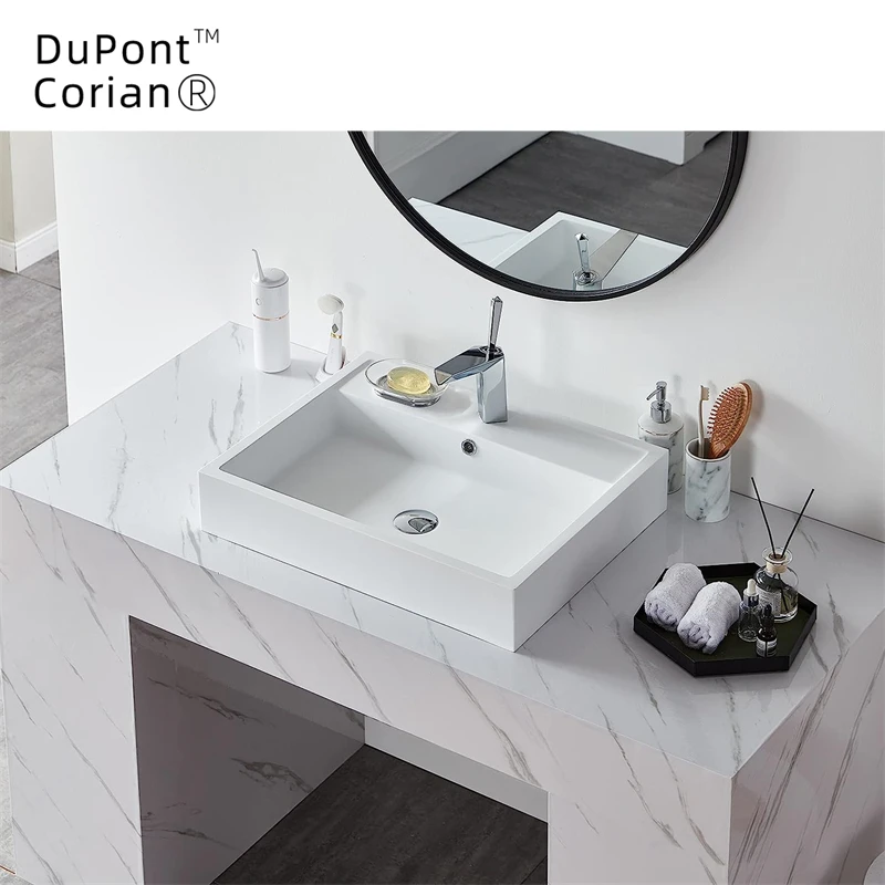 Dupont Acrylic Lowes Vessel Shape Acrylic Carton Box Modern White Solid Surface Countertop Basin Polished 2pcs