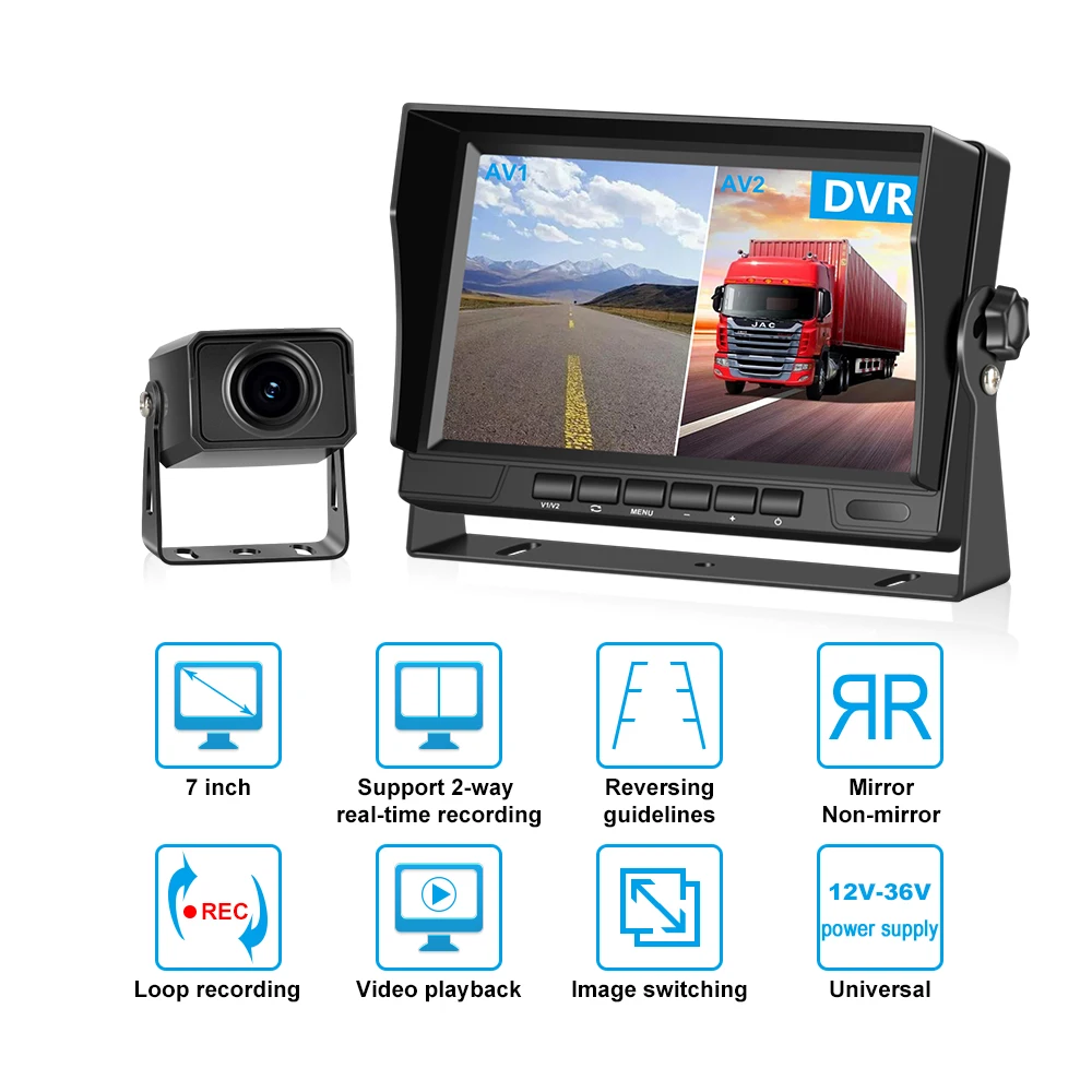 AHD 720P 1080P 2CH/2channel HD Rear View 7 inch IPS Car Vehicle Monitor Reversing Aid Backup Bus Truck Rearview Camera System