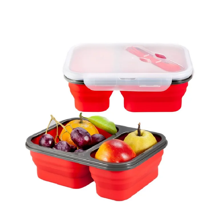 BPA Free 2 Compartment Eco Folding Silicone Collapsible Food Container
