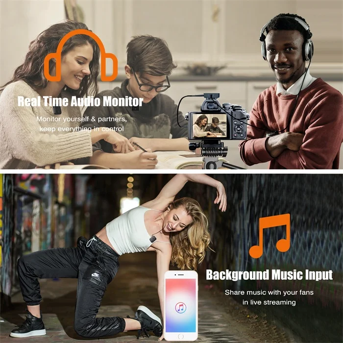 RUIZU Professional Wireless Lavalier Microphone System BT 5.1 Dual Channel Lapel Mic for iPhone Android Camera Video Recording