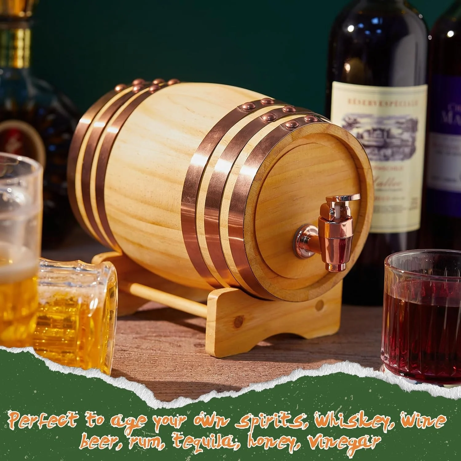 Customized luxury wooden barrel wooden beverage barrel is suitable Wine Barrel Dispenser