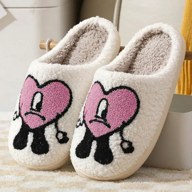 2025 Women House Slippers bad bunny Soft Plush Winter Indoor Fluffy fur slides sandal shoes