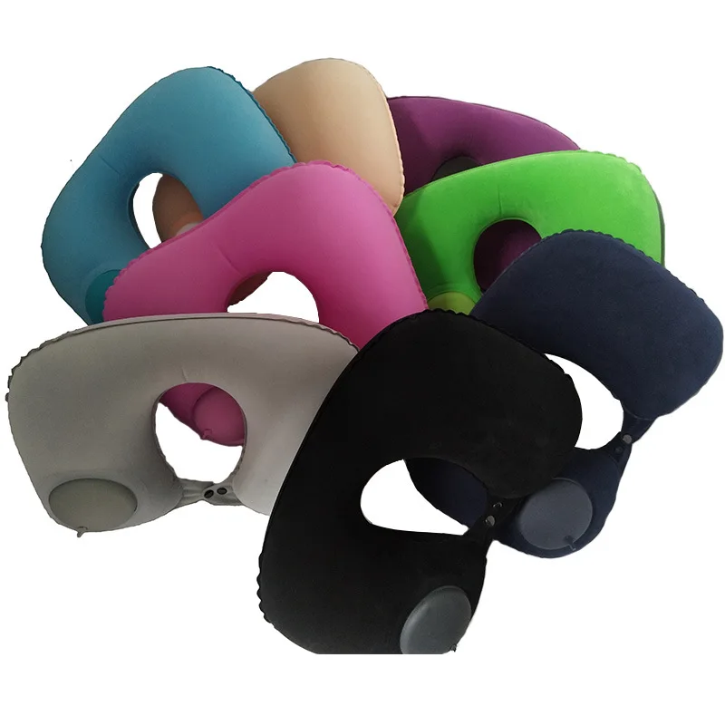 Portable Folding Essential Automatic self-inflating press Air Filled Inflatable Travel Neck U-Shaped Pillow for Adul