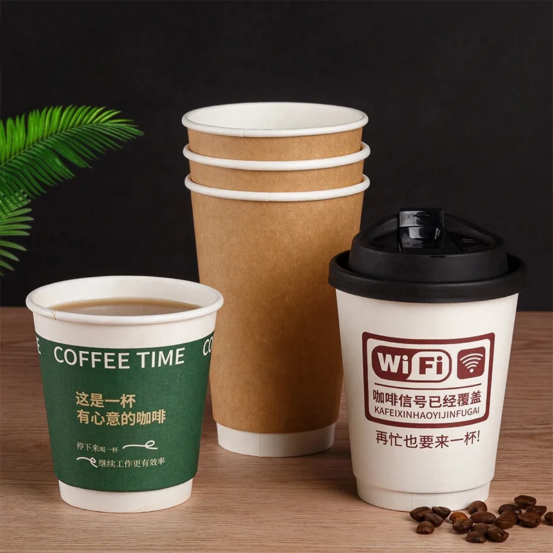 Custom Print 500ml 700ml Paper Cup With Cover Straw Doggy Bag Cup Holder Hot Drink Coffee Boba Bubble Milk Tea Cup Disposable