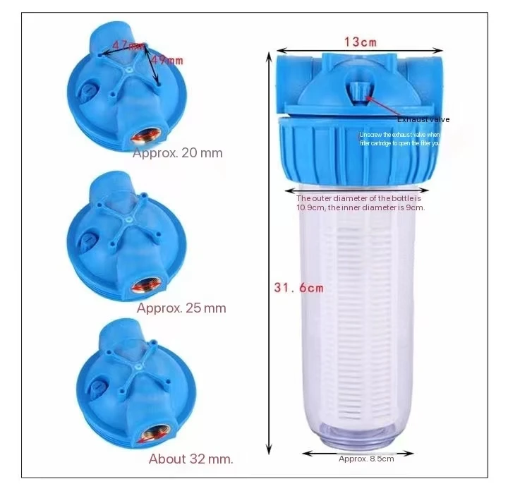 CE 1 Grade Prefilter white Transparent Bottle jambo Blue Cover 10 inch copper connector Water Purifier with Plastic housing