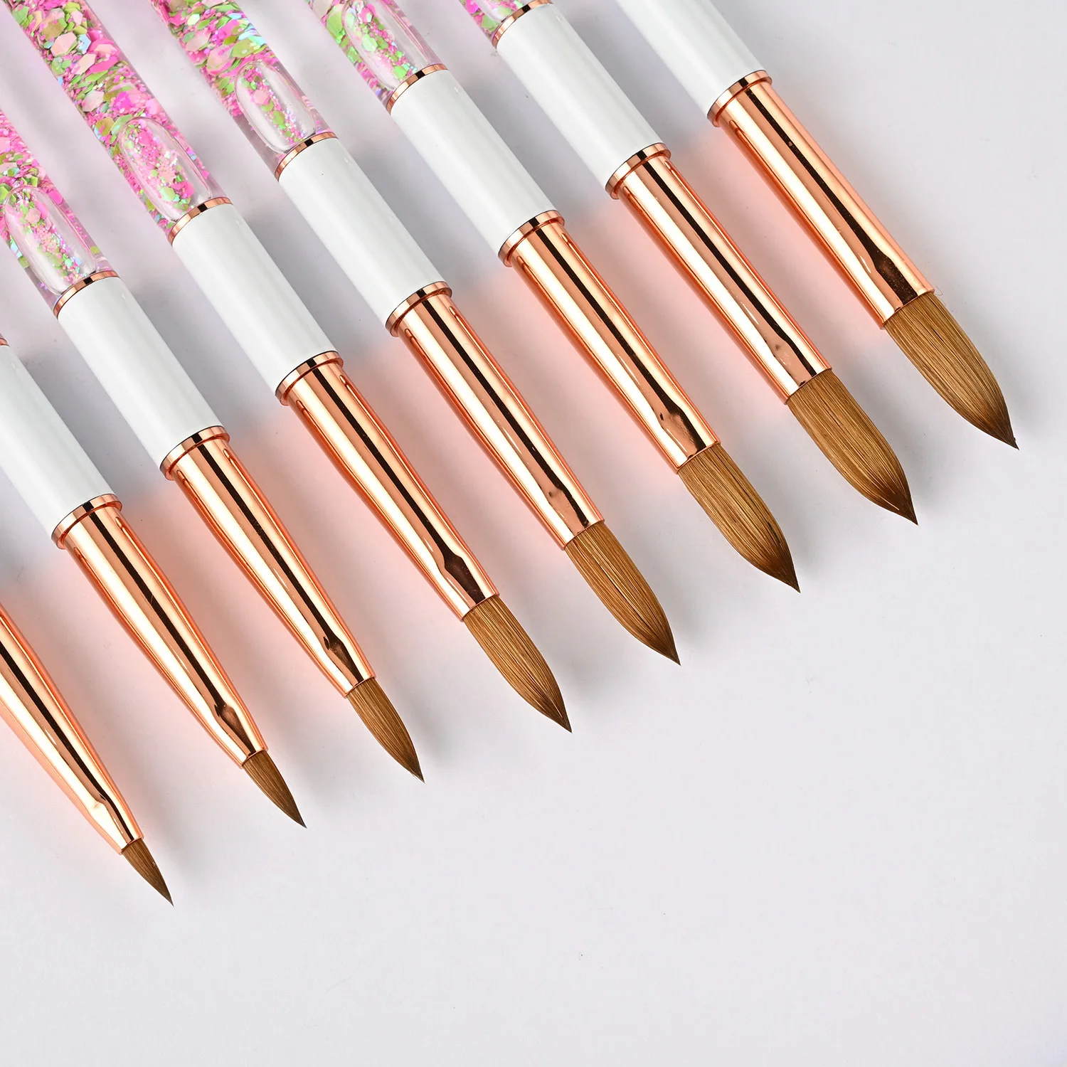 Professional Christmas Pinceles 100% Pure Kolinsky Brush With Liquid Glitter Handle 777 Crimped Kolinsky Acrylic Nail Brush Kit