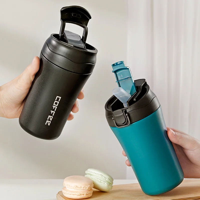 400ml Insulated Coffee Mug Vacuum Flask Milk Coffee Thermos Cup 304 Stainless Steel Straw Thermocup Mini Travel Mug