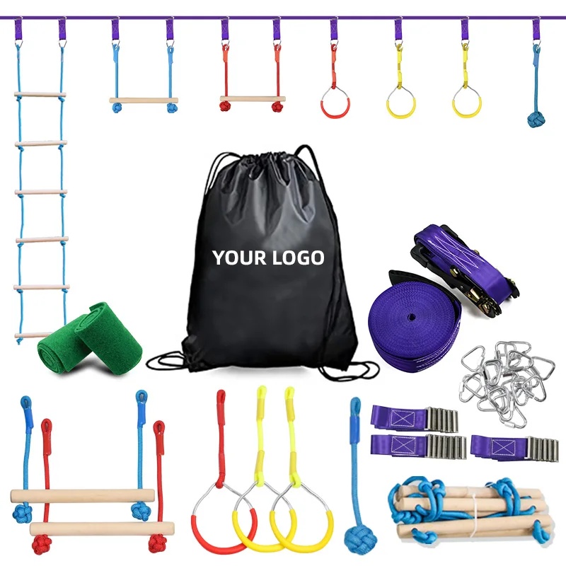 Ninja Warrior Obstacle Course for Kids Play Outside  Monkey Bars Swing Ninja Slackline Course