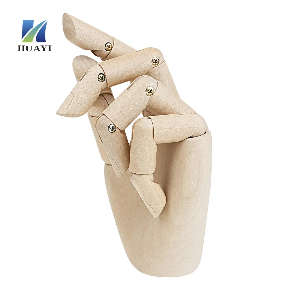Simulated Model Crafts Hand Palm Wooden Movable Joint Flex Knuckle Fingers Male Cardboard Box MAN Natural Polish Hand Wood Huayi