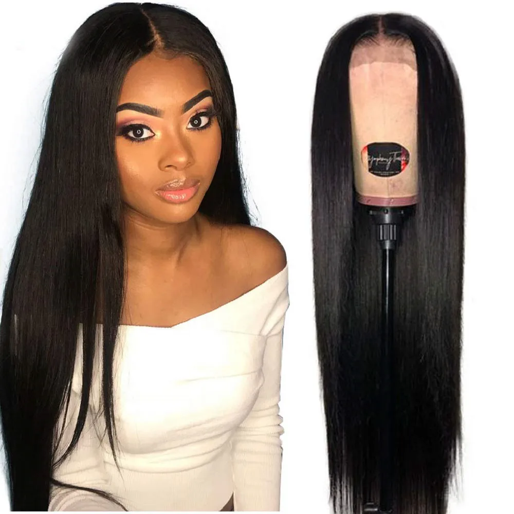 Natural Brazilian Smooth Straight 150% Density Human Hair Wigs Pre Plucked Hairline 13x6 Transparent HD Lace Frontal Wig
