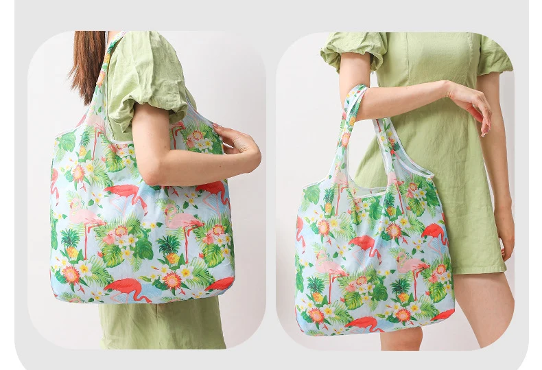 Custom Printing Logo Ripstop Machine Washable 190T Polyester Grocery Folding Tote Bag Reusable Rpet Foldable Shopping Bag