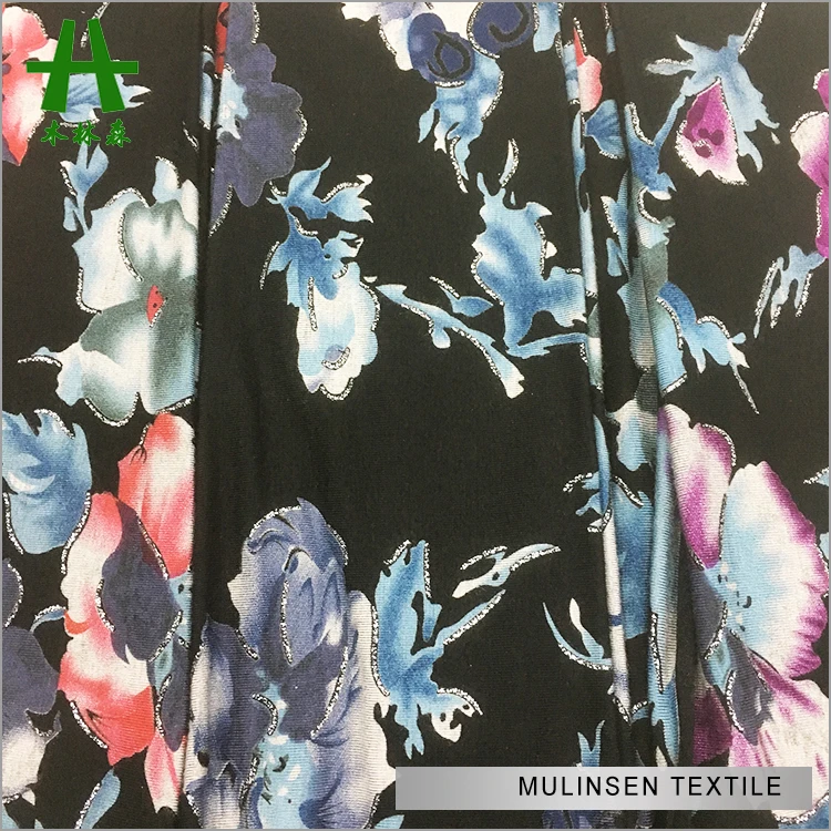Mulinsen Textile Rayon Spandex Discharge Viscose Print Fabric with Hot Stamping