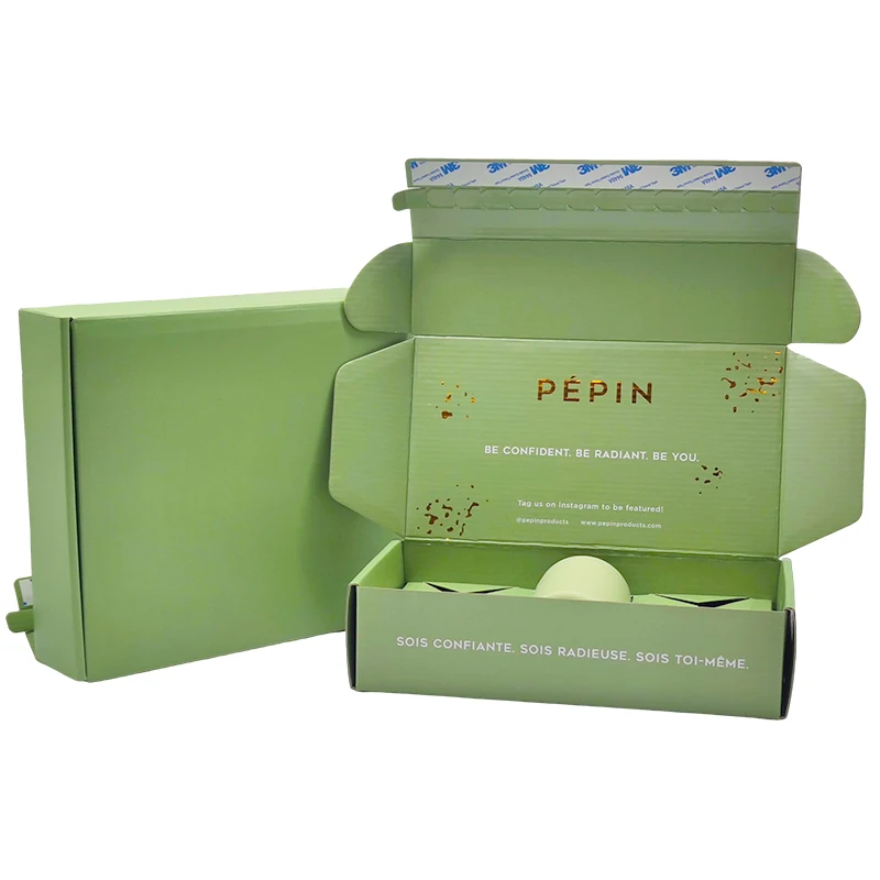 Custom Logo Corrugated Cosmetic Bottle Insert Package Emballage Army Green Tear Strip Shipping Boxes Mailing Boxes For Packiging