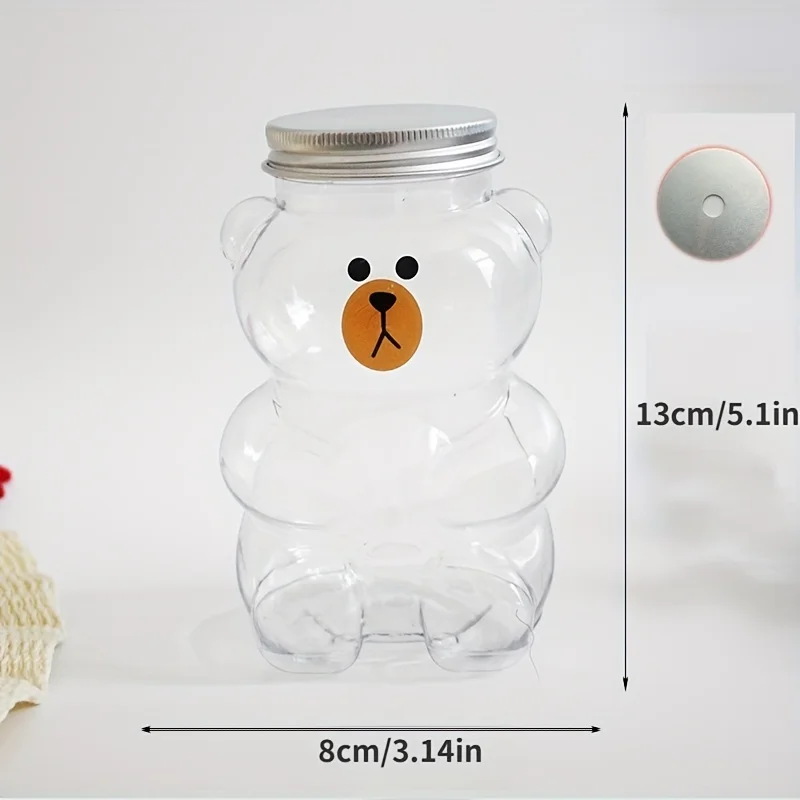 Factory Sell Pet Cartoon Juice Bottle Bear Shape Plastic Juice Bottle Beverage Bottle With Lid