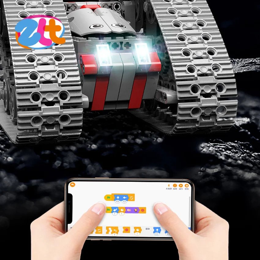 2.4Ghz Crawler 4WD Double Side Drive Plastic Car Building Block Tank Programming Stem 360 Degree Rotation For Kids