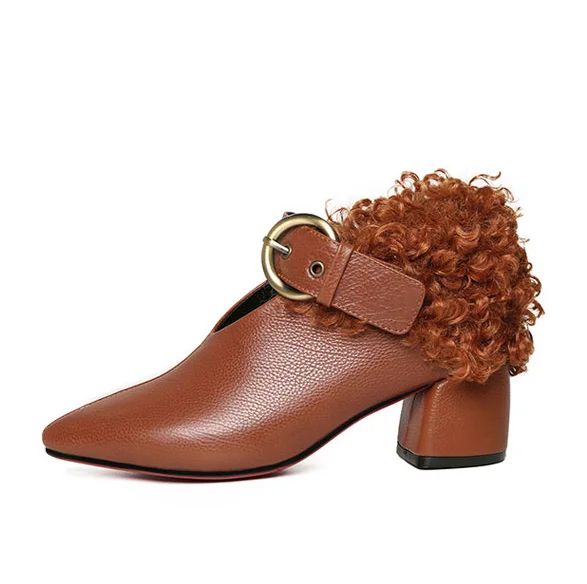 
Hoslasen Brown PU Back Cicinnus Short Thick Women Fall Boots For Women With Heels 