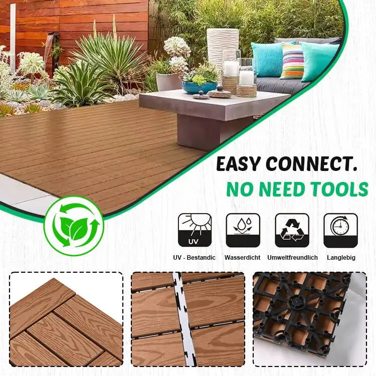 Custom Interlock Wpc outdoor Decking 3D embossing wood grain Composite decking tiles board Wood Plastic texture Flooring