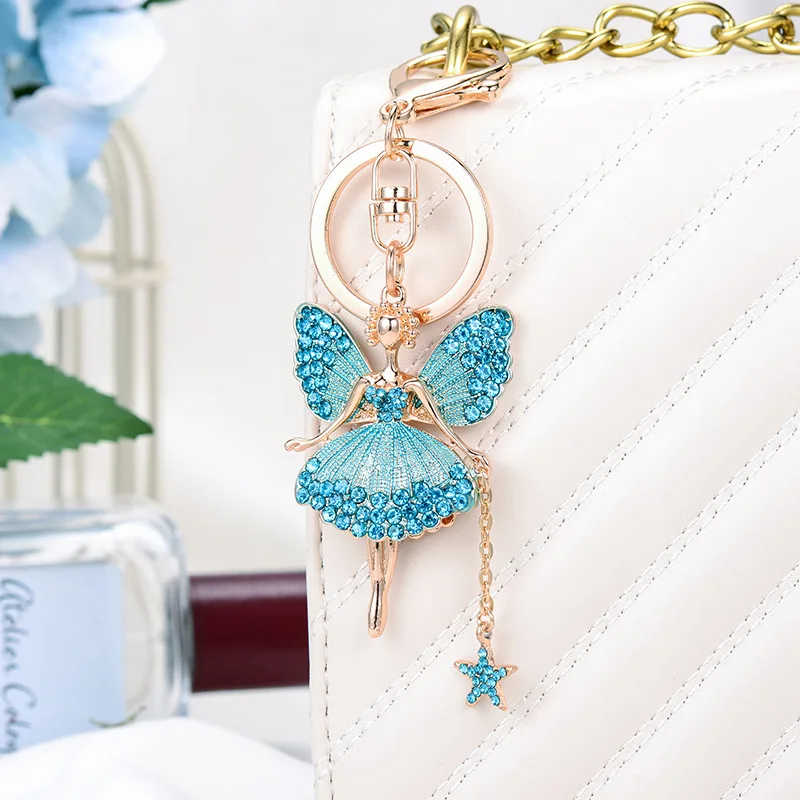 Wholesale Beautiful Ballet Keychain Flower Fairy Water Diamond Butter Delicate Dance Keychain